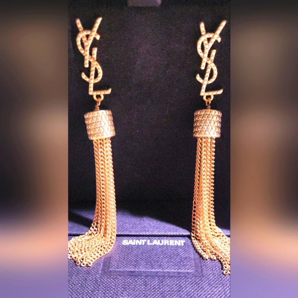 YSL 🇨🇵 Gold Plated Tassel Earrings for Pierced Ears ☆with Original Box☆